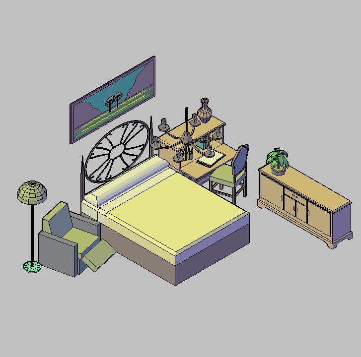 Bloque Autocad Vista de Dormitorio 07 en 3D